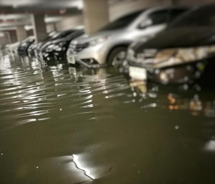 Flooded water in a parking lot